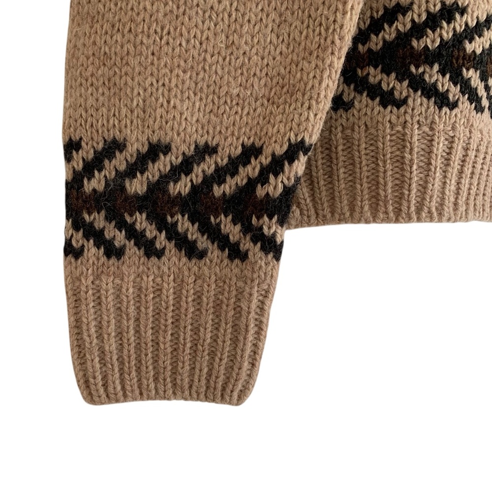 Y2K Free People Tan & Black Wool Blend Fair Isle Yoke Oversized Crewneck Sweater - Picture 5 of 8